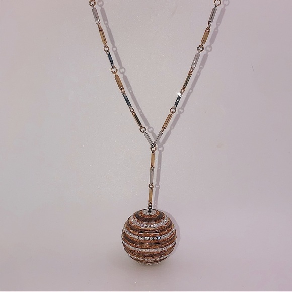 Vtg FAC Fifth Ave Collection Two Tone Gold Silver Rhinestone Hollow Ball Chain - Picture 1 of 7